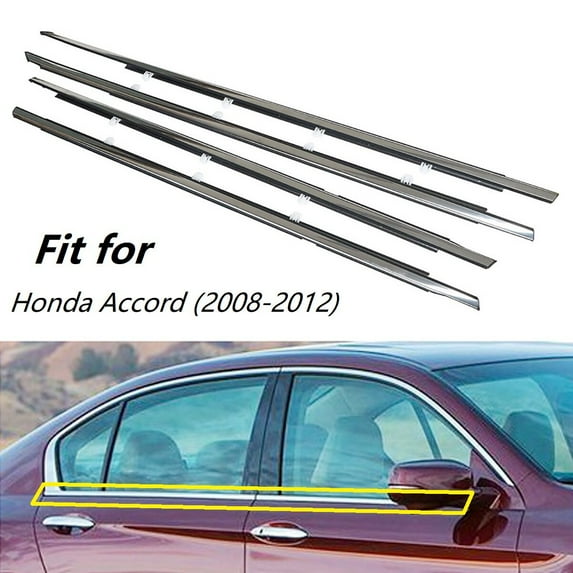 4Pcs Chrome Car Window Exterior Trim Strips Seal Weatherstrips Fit for Honda Accord (2008-2012)