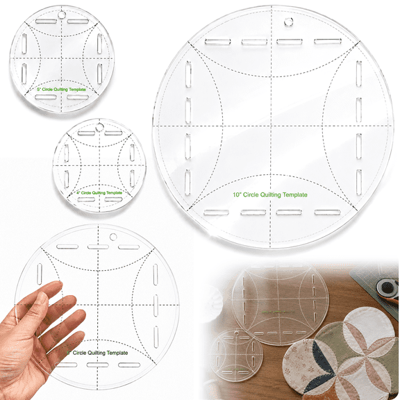 4Pcs Circle Quilting Template, 4/5/8/10 Inch Clear Acrylic Round Sewing Templates, Precision Circular Cutting Stencils for Layer Cake Fabric and Patchwork DIY Crafts
