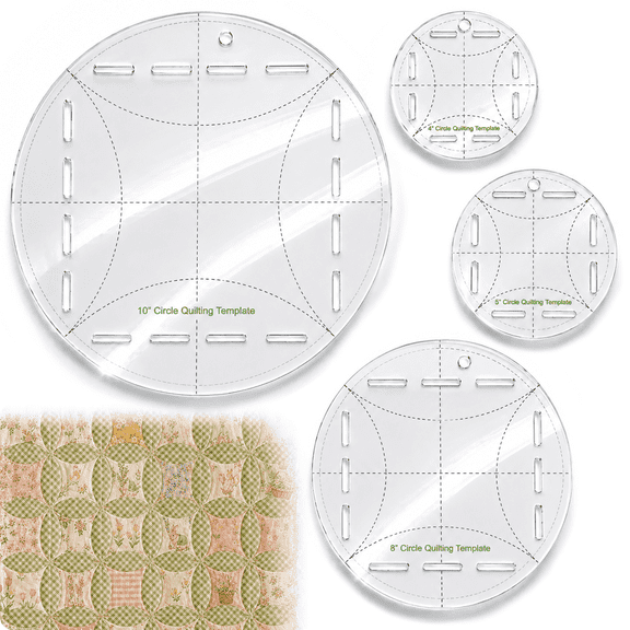 4Pcs Circle Quilting Template, Premium Acrylic Round Cutting Stencils, 4/5/8/10 Inch Multi-Size Templates for Layer Cake Fabric & Handmade Patchwork