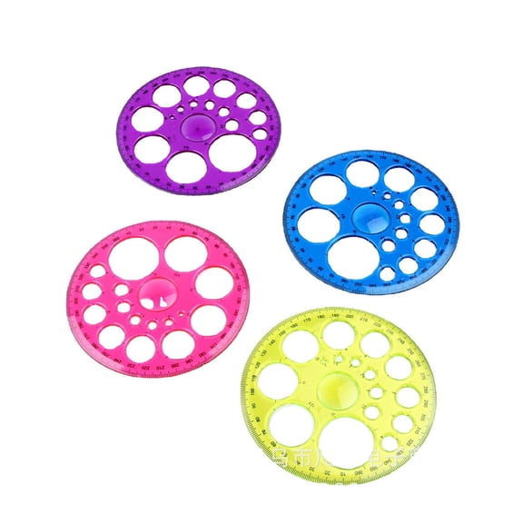 4Pcs Circle Template, Plastic Circle Ruler with 16 Circles, Circle Stencils for Drawing,360 Degree Angle Measure Circle Protractor for Classroom Office Supplies, Circle Maker Tool, Random Color
