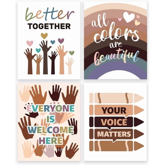 4Pcs Classroom Motivational Posters Everyone is Welcome Here Posters Unframed Palm Diversity Posters Equality Sign Paper Wall Decorations for Home School Classroom 25.5x20.5cm 1set