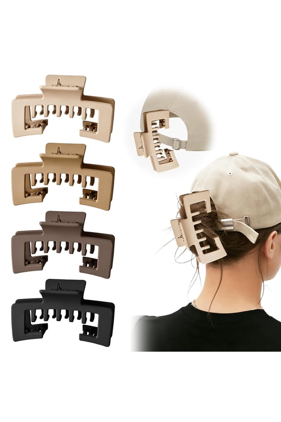 4Pcs Claw Clips for Baseball Caps, Hat Claw Clips for Women, Non-Slip Strong Hold Hat-Friendly Claw Clips for Thick Thin Hair Hat Hairstyles, Gifts Hair Accessories