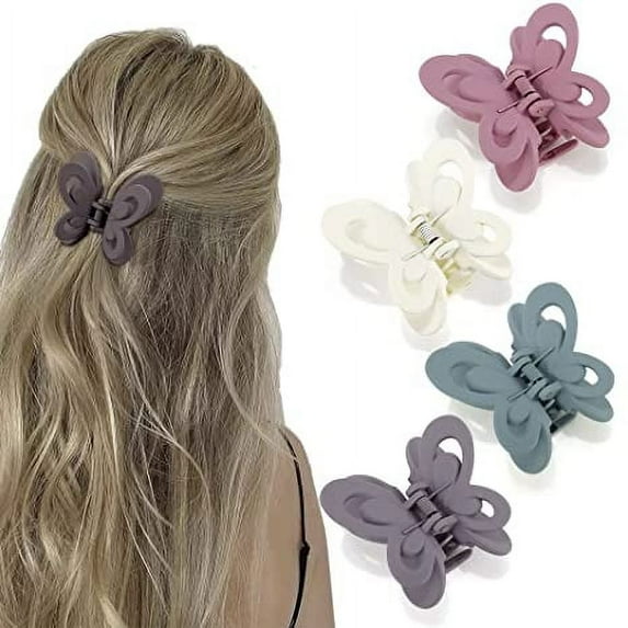 4Pcs Claw Clips for Thin Hair Clips for Girls Medium Hair Clips Matte Hair Claws Cute Hair Accessories Butterflies Hair Clamps Jaw Clips Birthday Gifts for Women(pink,white,blue,purple)
