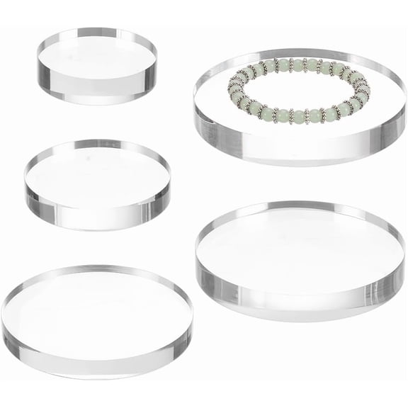 4Pcs Clear Acrylic Display Block 2.36/3.19/3.95/4.73inch Round Cylinder Solid Pedestal Stand Clear Polished Round Pedestal Stand Riser for DIY handcrafting