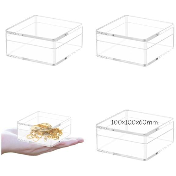 4Pcs Clear Acrylic Jewelry Box 100x100x60mm Mini Storage Box Mini Cube Containers with Lids for Candy Pill and Tiny Jewelry