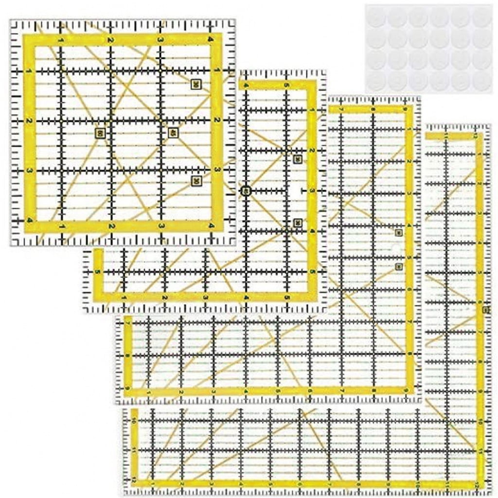 4Pcs Clear Acrylic Quilting Ruler Set with Measurement Markings for Fabric Cutting, Sewing, Dressmaking Projects