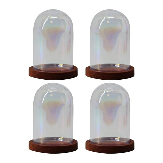 4Pcs Clear Glass Cloche Dome, Glass Flower Vase Flower Preservation Cover W/ Base Bell Jar Dome Cloche for Party, Home Ornament Dark Brown