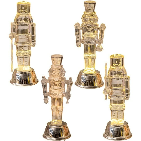 4Pcs Clear Nutcracker Figurines LED Nutcracker Statues Christmas Table Ornaments for Mantel Shelf Xmas Festive Decoration