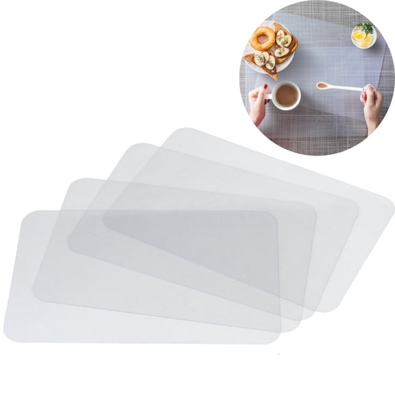 4Pcs Clear Plastic Placemats - Vinyl Table Protector for Dining, Kitchen, Office, Painting Table, Shelves - Heat Resistant, Crystal Clear,Washable, Wipeable Place Mats (16.9*11 in