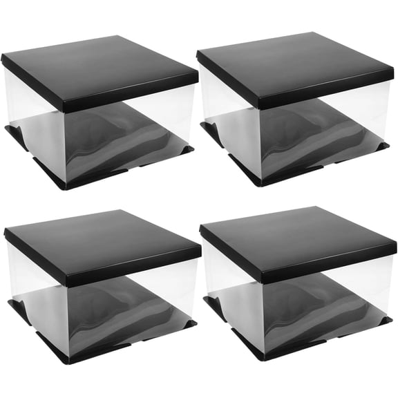 4Pcs Clear Square Cake Boxes Portable Birthday Bakery Packaging Containers Food-safe Lightweight Dessert Carriers for Party Wedding Display