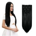thumbnail image 1 of 4Pcs Clip in Straight Hair Extensions, Natural Straight Hairpieces with 11 Clips, 18/24 inch Long Soft Clip on Extensions Hair Pieces for Women - Dark Brown 260g Per Set, 1 of 6