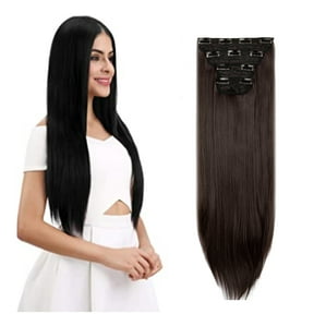 4Pcs Clip in Straight Hair Extensions, Natural Straight Hairpieces with 11 Clips, 18/24 inch Long Soft Clip on Extensions Hair Pieces for Women - Dark Brown 260g Per Set