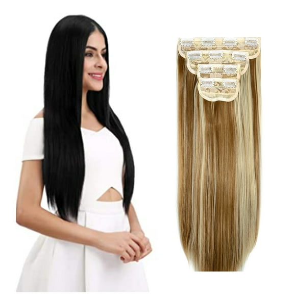 4Pcs Clip in Straight Hair Extensions, Natural Straight Hairpieces with 11 Clips, 18/24 inch Long Soft Clip on Extensions Hair Pieces for Women - Dark Brown 260g Per Set