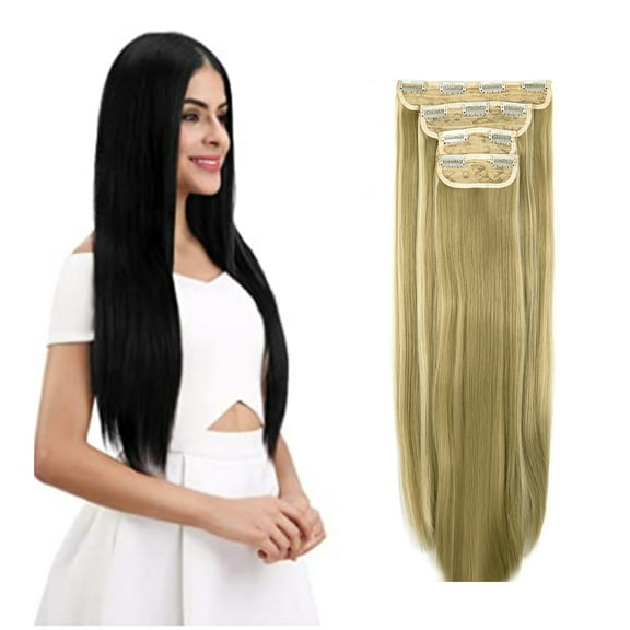 4Pcs Clip in Straight Hair Extensions, Natural Straight Hairpieces with 11 Clips, 18/24 inch Long Soft Clip on Extensions Hair Pieces for Women - Dark Brown 260g Per Set
