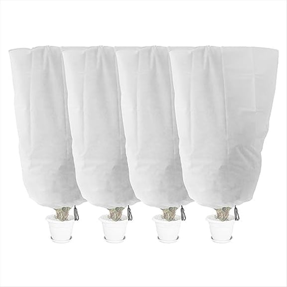 4Pcs Cloches for Plants Winter Plant Frost Protection Covers, 120X80CM Garden Fleece Jackets with Drawstring,4 x cloches for plants,White