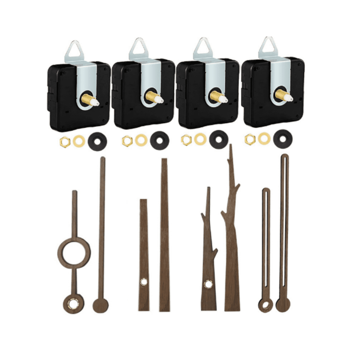 4Pcs Clock Movement Mechanism with Hooks and 4 Walnut Different Hands Clock Repair Parts