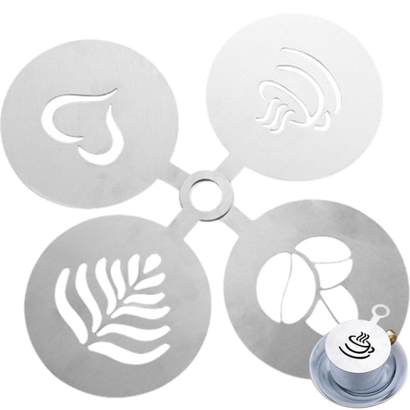 4Pcs Coffee Decorating Stencils Coffee Setting Template Cappuccino Arts Template Coffee Wreath Mold for Cake Coffee Decor
