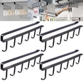 thumbnail image 1 of 4Pcs Coffee Mug Holder Under Cabinet,Coffee Cups Holder with 6 Mug Hooks,Drilling Free Adhesive Kitchen Utensils Hanging Hooks for Kitchen Utensil,Fit for 1 Inch Thickness Shelf or Less (Black), 1 of 7