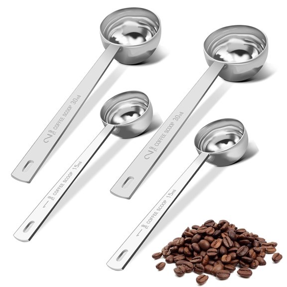 4Pcs Coffee Scoop Set, Tablespoon Scoop (1 Tbsp & 2 Tbsp), Stainless Steel Measuring Spoons for Ground Coffee with Long Handles, for Tea, Sugar, or Flour
