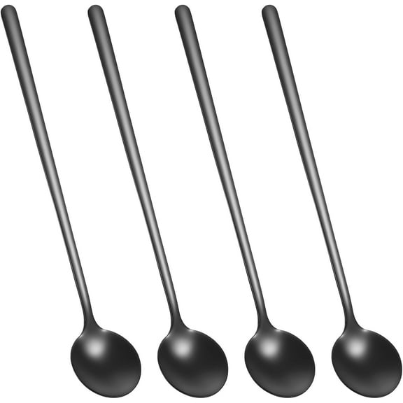 4Pcs Coffee Spoons 6.7" Matte Black Tea Spoons Long Handle Stirring Spoons, Stainless Steel Small Teaspoons Espresso Spoons Cute Dessert Spoon for Bar Sugar Cake Ice Cream Soup Antipasto Cappuccino