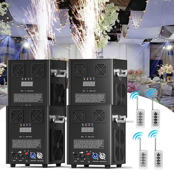 4Pcs Cold Spark Firework Machine, Stage DMX Effect Machine for DJ Event Party Wedding, Black