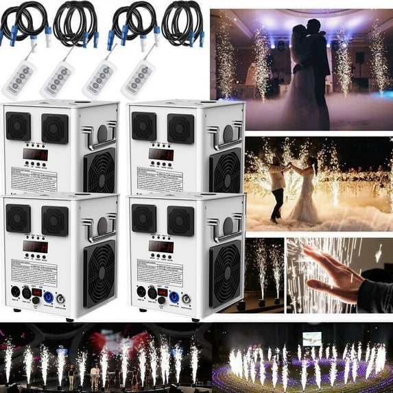 700W 4Pcs Cold Spark Firework Machine,Stage DMX512 Alloy Effect Machine for DJ Party Wedding,White