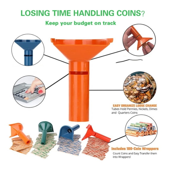 4Pcs Color Coded Us Coin Sorting Tubes With Assorted Coin Wrappers Quick Fill Coin Counter For Home Cashier Coin Roll Wrapping Organization(Multicolor-10-9-15Cm)