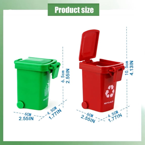 4Pcs Colorful Tiny Recycle Bin for Desk, Garbage Trash Pen Holder, Miniature Trash Cans with Lid and Wheels, Unique Small Trash Can Truck Toy, Decorations