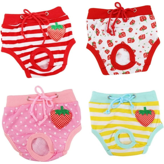 4Pcs Comfortable Cotton Dog Diapers for Female Dogs Washable Reusable Pants for Menstruation Heat Training