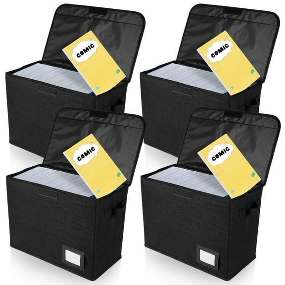 4Pcs Comic Book Storage Box with Enclosed Lid and Handles Holds 150-180 Comic Books for Wardrobe Closet Shelf Office 15.74x7.87x11.8inch