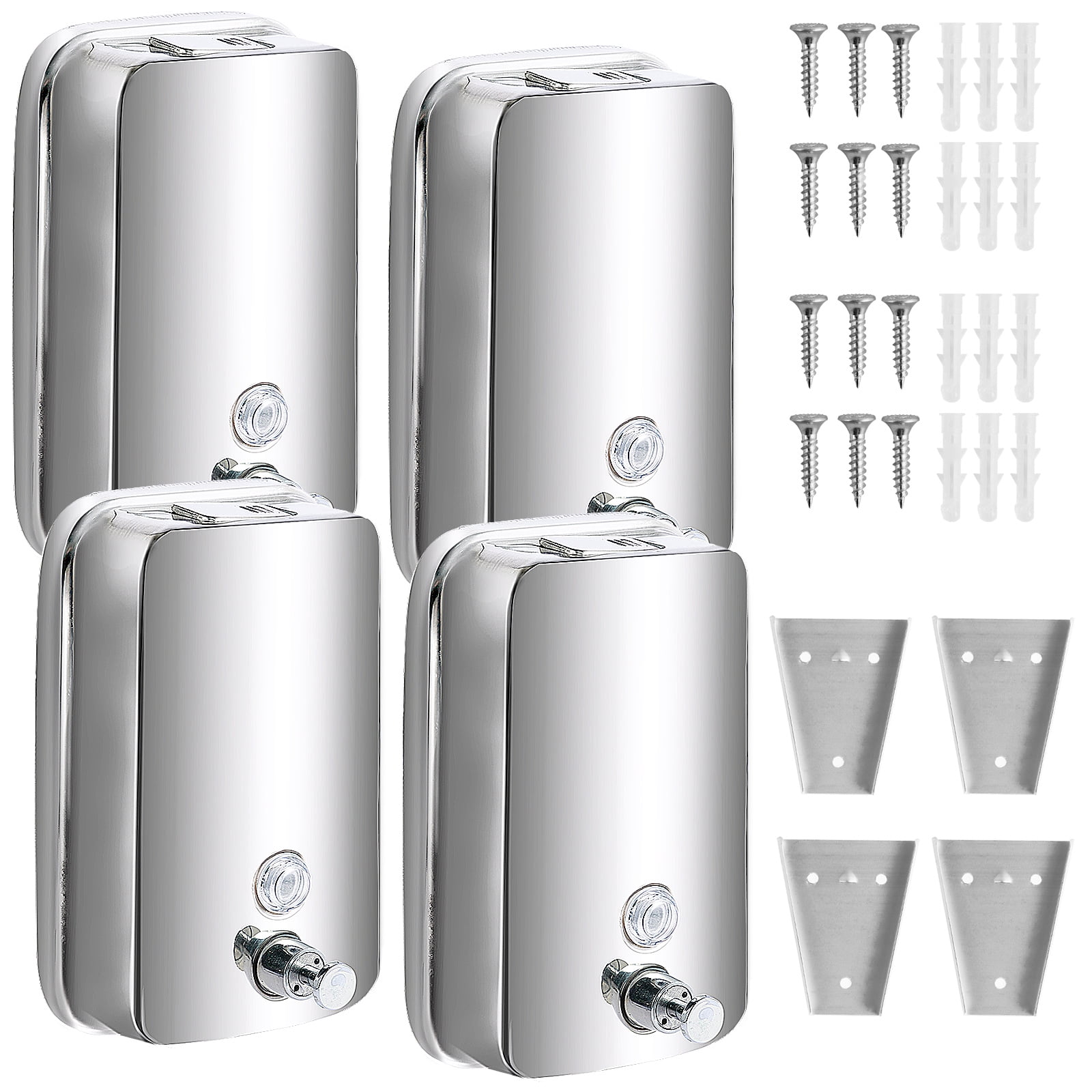 4Pcs Commercial Soap Dispenser Stainless Steel 1000ml Wall Mount Manual Liquid Pump Rust Proof Leak Free for Bathroom