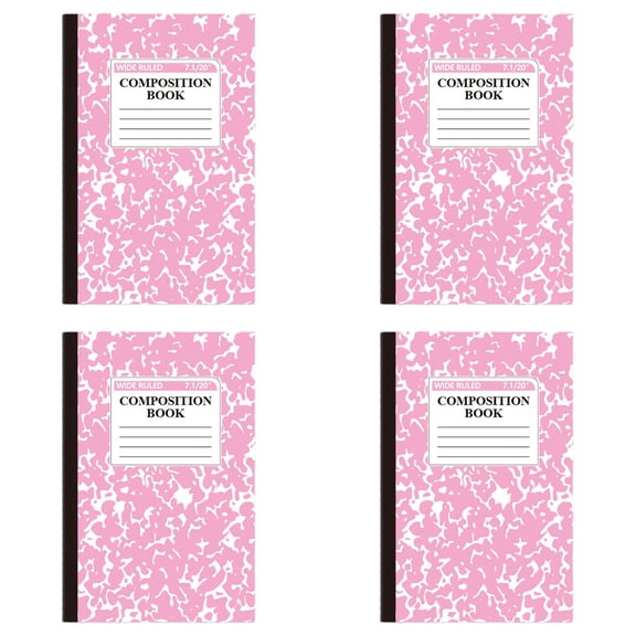 4Pcs Composition Notebook, Marble Wide Ruled Composition Book, Cute Composition Notebooks for Writing, 60 Pages per Comp Book, Office Supplies, Classroom Must Haves,Pink