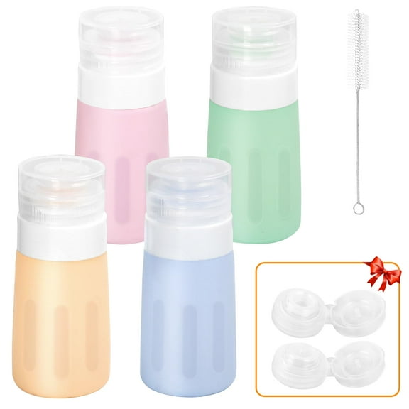 4Pcs Condiment Squeeze Bottles, Leakproof Salad Dressing Container to Go, Small Silicone Bottles with Brush, Condiment Containers Dispenser for Ketchup Hot Sauce Lunch Travel, 2 Oz