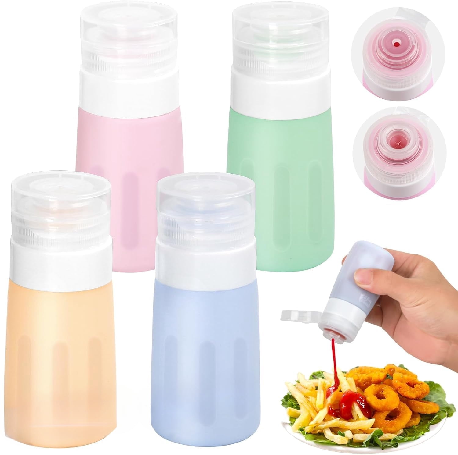 4Pcs Condiment Squeeze Bottles for Sauces, Leakproof Salad Dressing ...
