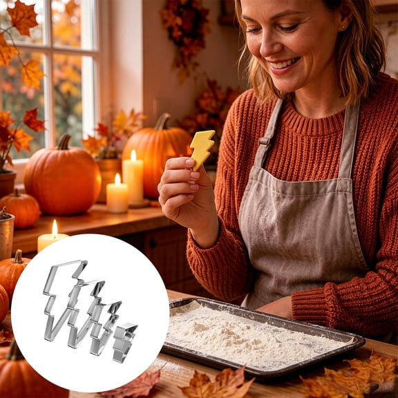 4Pcs Cookie Cutter Set 1.6 in to 3.8 in Cookie Cutter Stainless Steel Cookie Cutter for Baking Fondant Fruit Bread Birthday Party Decorations(Lightning Bolt)