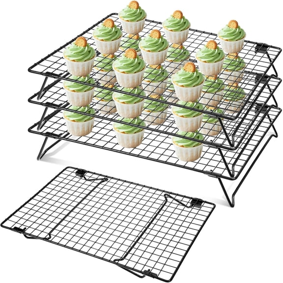 4Pcs for Cooking and Baking, 13.4" x 9.4" Cookie , 4-Tier Stackable Carbon Steel Wire Cooling Rack for Baking, Cookie, Pizza, Cake, Roasting, Making Jerky