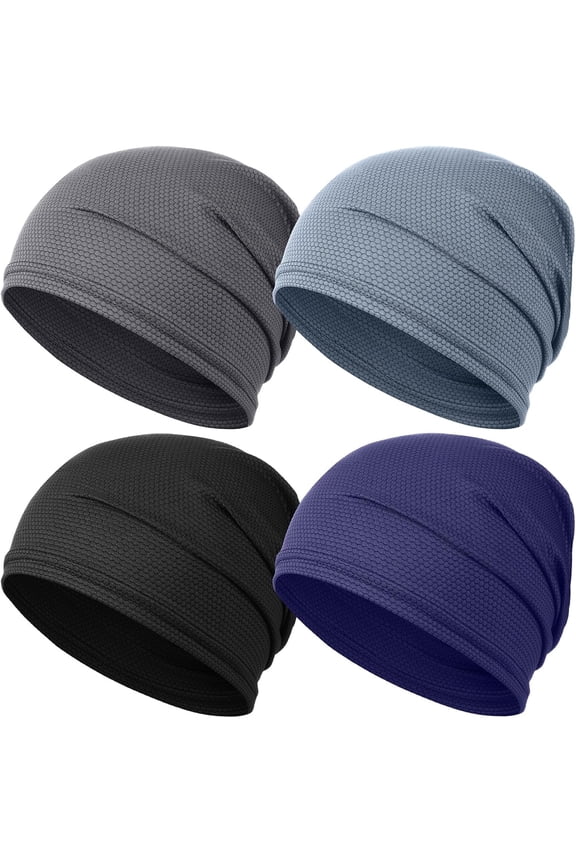4Pcs Cooling Skull Cap for Men Women, Breathable Summer Beanie Sweat Wicking Head Wrap for Running Cycling Sun Protection