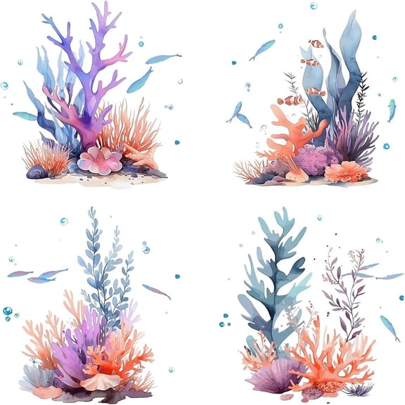 4Pcs Coral Window Decal 6.3x6.3 Inch Ocean Sea Fish Static Sliding Door Decal Sticker Glass Cling Anti-Collision Film Bedroom Alert DecalsDIY