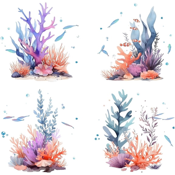 4Pcs Coral Window Decal 6.3x6.3 Inch Ocean Sea Fish Static Sliding Door Decal Sticker Glass Cling Anti-Collision Film Bedroom Alert DecalsDIY