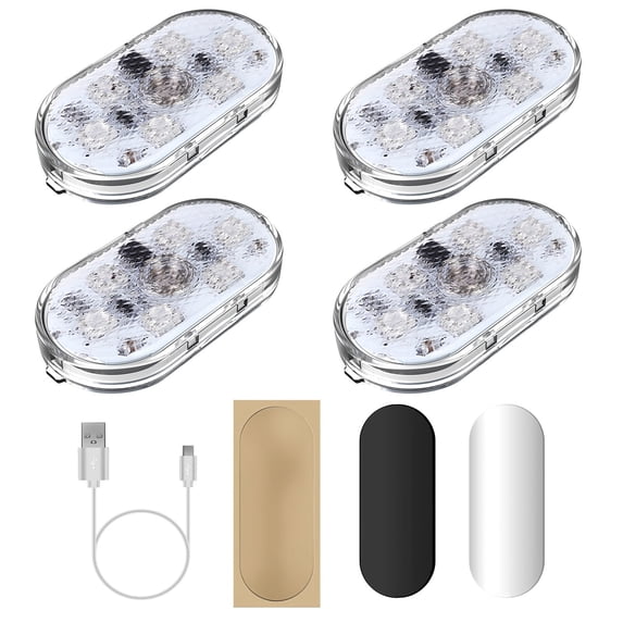 4Pcs Cordless Car Interior LED Lights TeqHome 7 Colors Interior Car Lights with 6 Bright LED Lamp Beads for Car Decor
