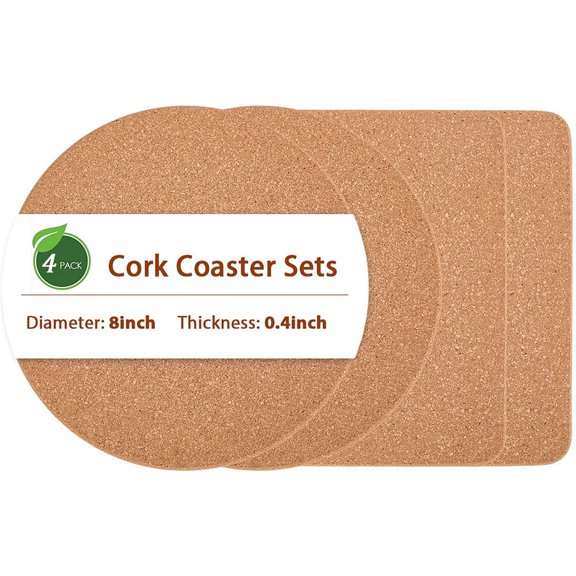4Pcs Cork Coaster Sets Round Square Absorbent Natural Mats 7.9In Wooden Blank Coasters 10mm Thick Non-Slip Reusable Heat Resistant Protector diy