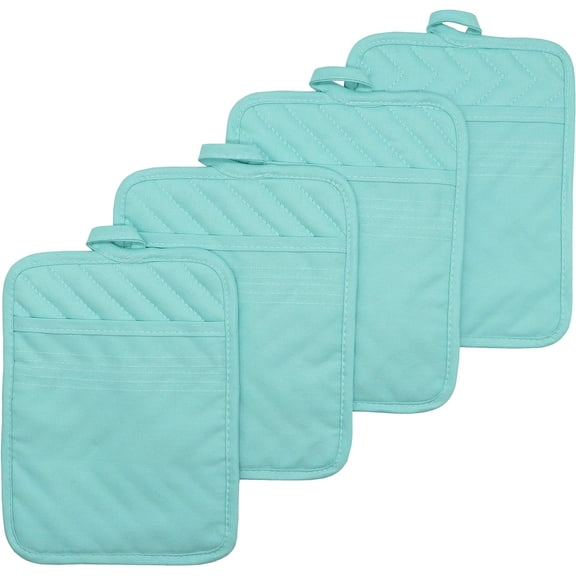 4Pcs Cotton Pocket Pot Holder Kitchen Hot Pads Heat Resistant, Kitchen Basic Trivet for Cooking and Baking, 7x 9inch