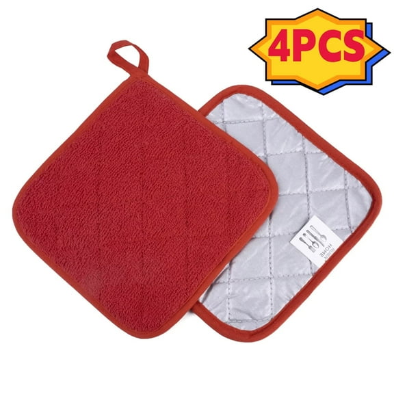 4Pcs Cotton Potholders Kitchen Everyday Basic Terry Pot Holder Heat Resistant Large Coaster Hot Pads Kit Trivets Set for Cooking and Baking Set