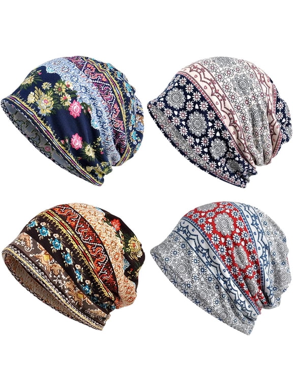 4Pcs Cotton Slouchy Beanie Hip-Hop Soft Lightweight Running Beanie Adult Dwarf Hats Chemo Cap for Men Women