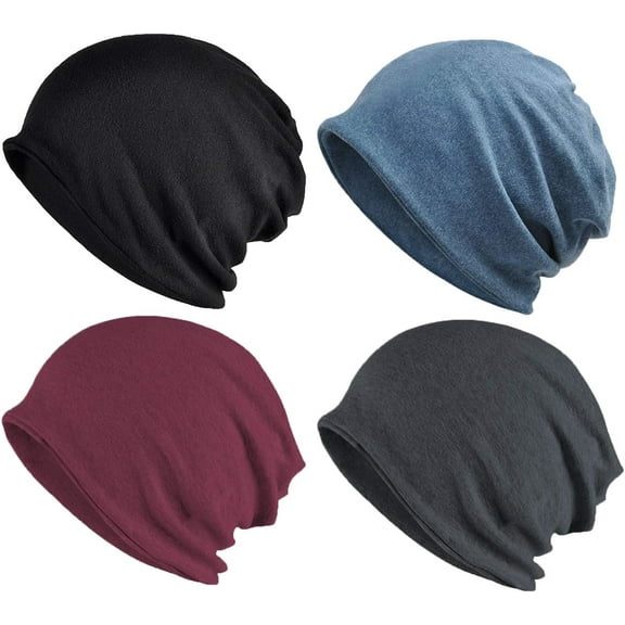 4Pcs Cotton Slouchy Beanie Hip-Hop Soft Lightweight Running Beanie Adult Dwarf Hats Chemo Cap for Men Women