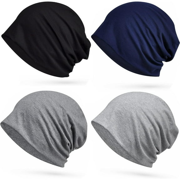 4Pcs Cotton Slouchy Beanie Hip-Hop Soft Lightweight Running Beanie Adult Dwarf Hats Chemo Cap for Men Women