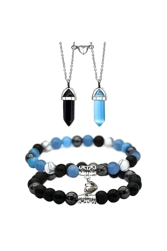 4Pcs Couples Bracelets Necklace Set for Women Men,Magnetic Couples Bracelets,BFF Friendship Bracelets and Necklace, His and Hers Heart Necklace,Long Distance Bracelets Necklace