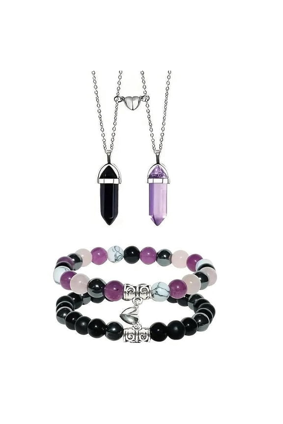 4Pcs Couples Bracelets Necklace Set for Women Men,Magnetic Couples Bracelets,BFF Friendship Bracelets and Necklace, His and Hers Heart Necklace,Long Distance Bracelets Necklace