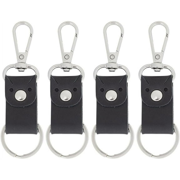 4Pcs Cowhide Keychain Black Universal Fob Ring Charm Strap Holders Lanyard Decorations Leather Small Key Chai DIY Making