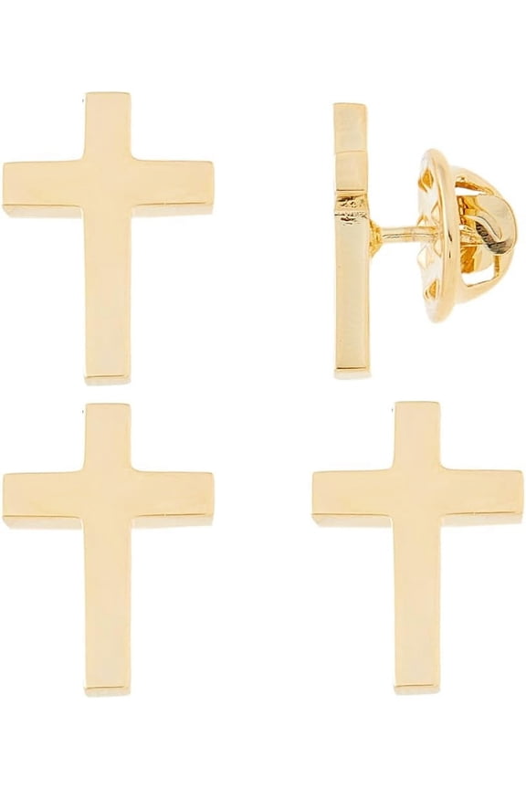 4Pcs Cross Brass Brooches with Iron Pin Golden 20x10mm